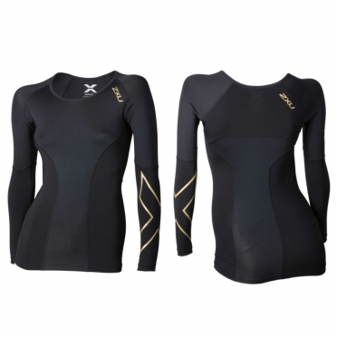 2XU Elite Compression L/S Top crew schwarz/gold Damen WA3016a